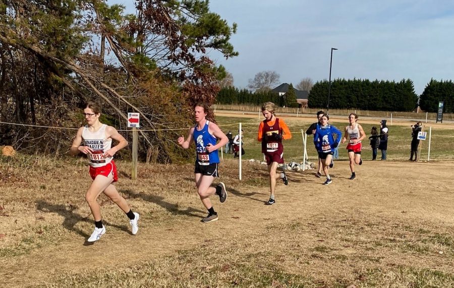 Jackson Wetherbee, second from left, competes at Ivy M. Redmond course in Kernersville on December 19, 2020