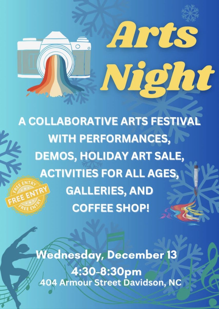 Arts Night, the annual open house featuring photography, pottery, wood, painting, etc., demonstrations, performances, activities, galleries, a coffee shop and a holiday art sale arrives just in time for holiday shopping before winter break.