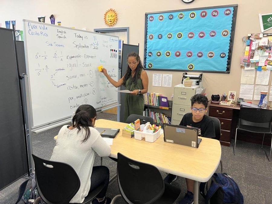 Señora Soares leads a small group learning session in CSD’s new Academic Support Center (ASC).