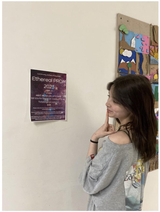 Sophomore Emma Sands (‘25) observes one of the prom posters hanging up around the school and wishes she was old enough to go.

“I wish I could say there’s always next year, but Emma will not be with us next year as she will be at boarding school,” said Ava Jordan (‘24).

“Oh, no.” Emma Sands (25’) said as she read the poster.

