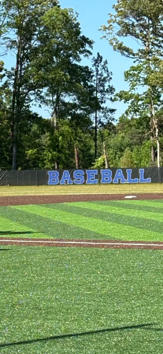 A CSD Spartan banner hangs on fence at new Spartan Park baseball field. The field hosted one special game during the 2024 season and is now waiting for next spring to host the Spartans for all of 2025 and beyond. 
