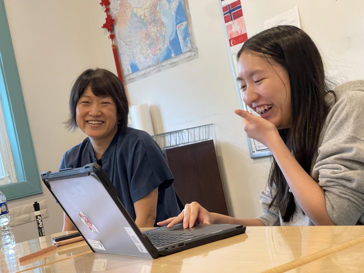 Journalism student, Jaelyn Nguyen (‘25), shares a laugh with Ms. Hedi during the Spartan Questionnaire Interview.
