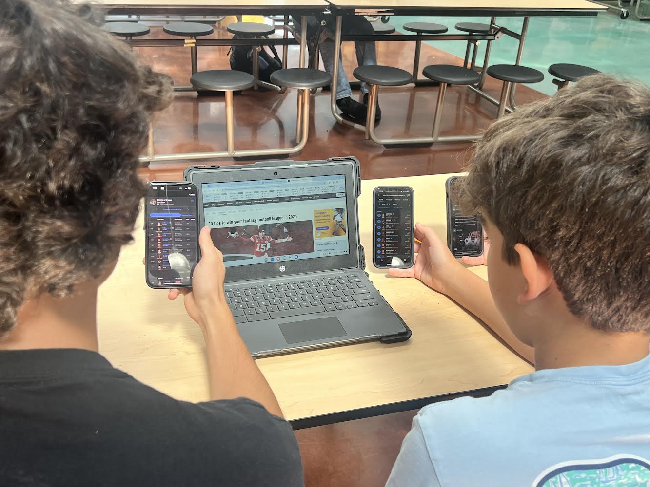 Fantasy football fanatics, Ben Gallagher (‘25), and Dylan Sherman (‘28), share notes and data prior to NFL’s week four slate of games. On one of three major platforms, players must build their weekly starting lineup from their draft roster. Winning, and losing week to week often comes down to a certain receiver, or quarterback, kicker, or defense having a breakout game.