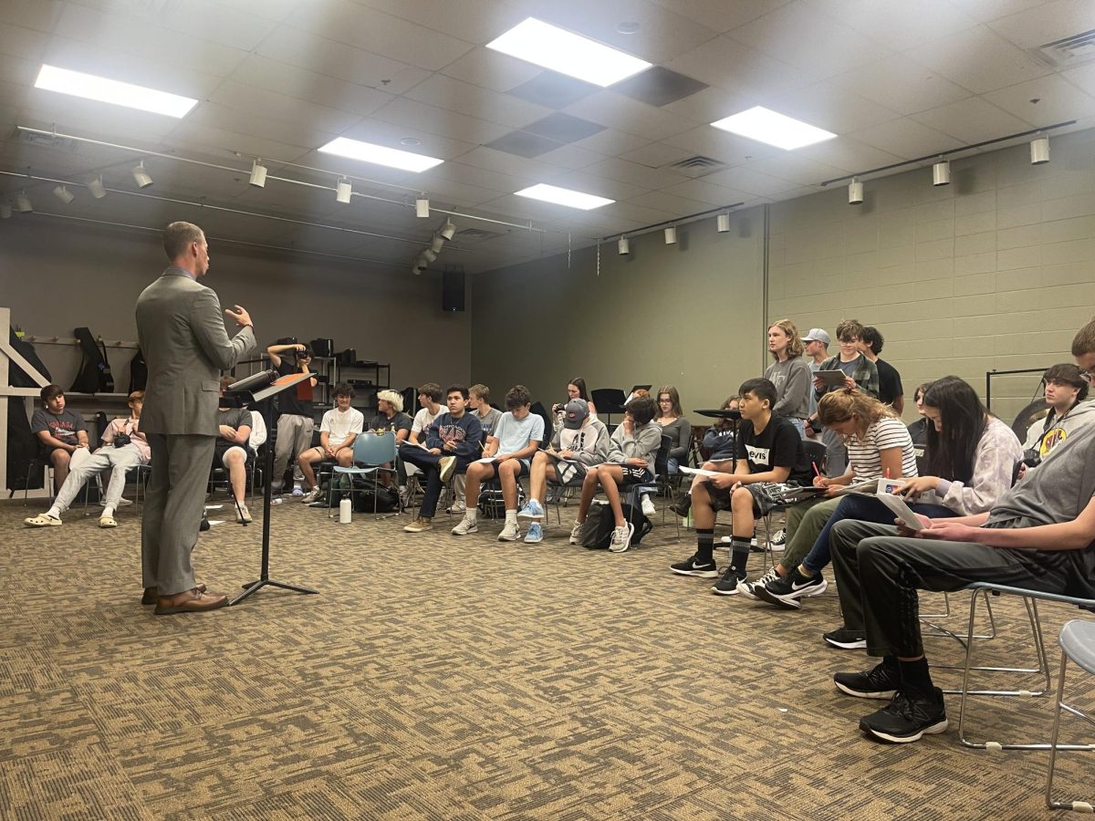 Just a month into his new job, Craig Smith agreed to sit down with the Journalism, Media Productions and Photography classes for a first ever, student-driven press conference. Filling the band room, Smith shared his history and motivated students to be their best selves.
