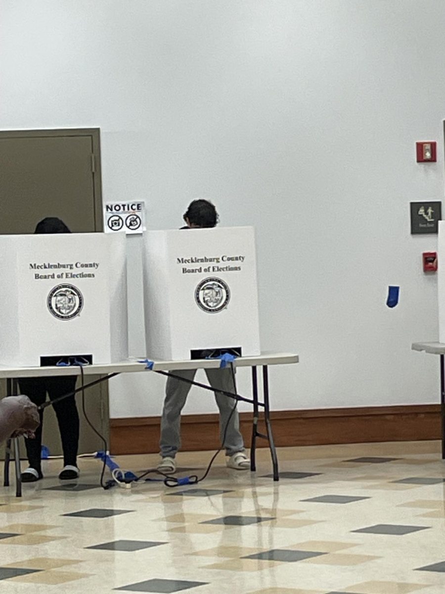 Standing at my voting station, I vote for the first time. I knew the voting process would be private but was surprised at the simple design. The booths were set up simply on white folding tables in a U shape around the perimeter of the room. Each station was screened by a cardboard trifold to give voters privacy and to keep their votes confidential.
