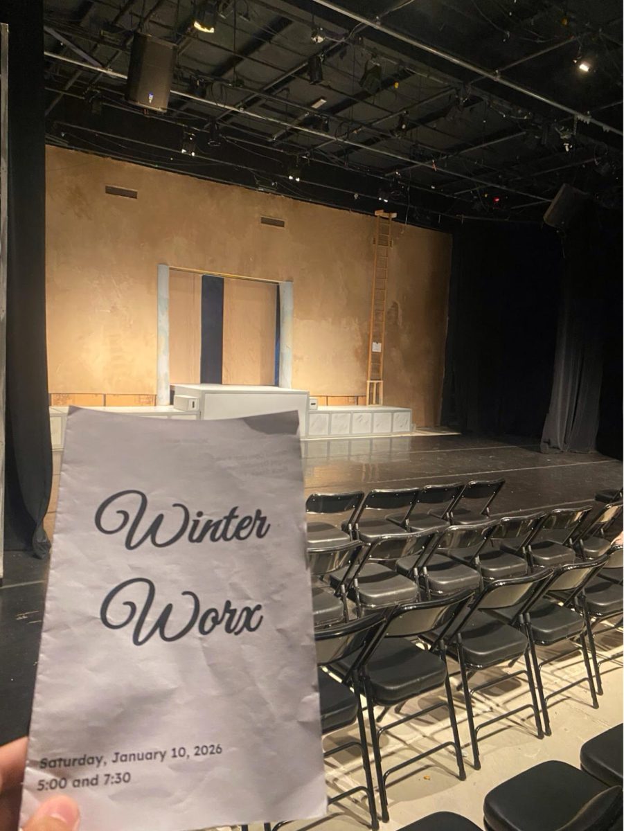 Reflecting back on attending the show, student journalist Liam Hogan displays the Winter Worx program in the school’s Blackbox Theater, where the dance show was held. Winter Worx had 19 different student performances and included student-made choreography, from more than 30 dancers. 
