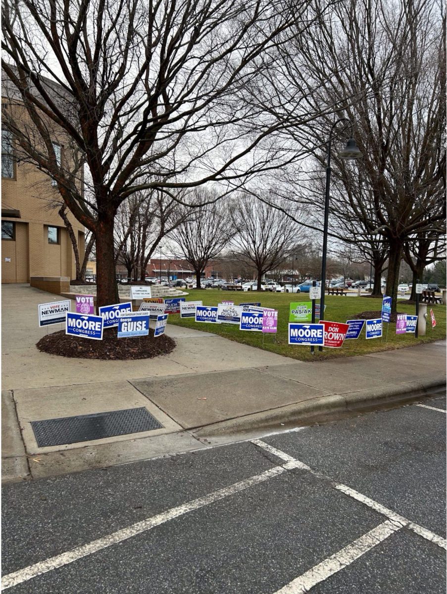 Campaign signs sit outside the Cornelius Town Hall, an early voting site for many residents in the area. The 2026 primary elections signify the start to this year’s election season. North Carolina’s 14th District primary features races for positions like judges, county commissioners and the seat in the House of Representatives.
