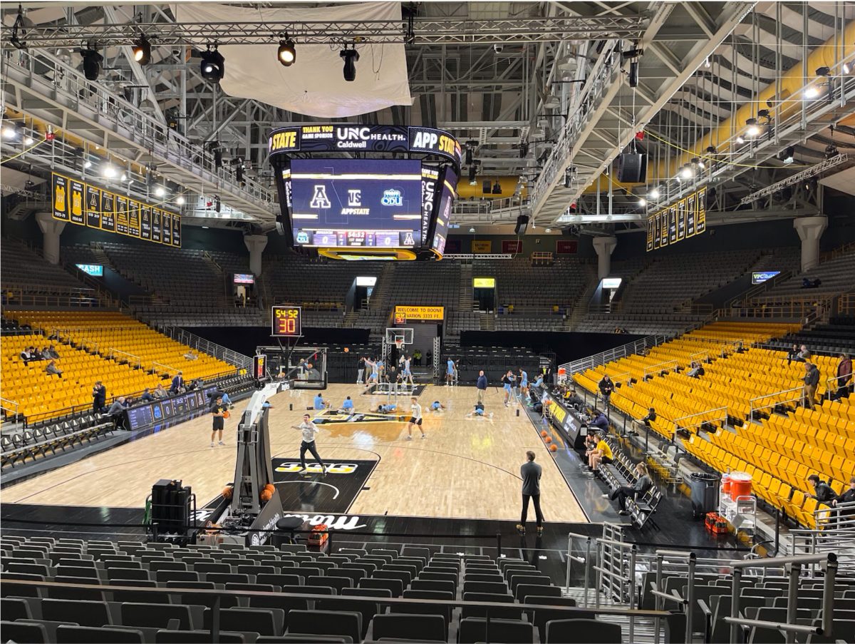 The Holmes Center, home to App State's Men's and Women's Basketball and Volleyball programs, is becoming a familiar spot for Noah Roberson. Look for him either on the sidelines or in the broadcast booth. (Photo courtesy of Noah Roberson)
