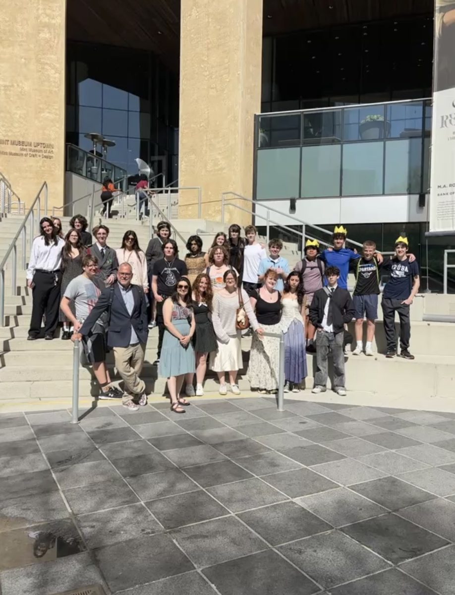 CSD’s 2026 museum hopping intersession group gathers outside the Mint Museum in downtown Charlotte. For three days before spring break, CSD high school students have the opportunity to do out of classroom learning in this group selected three museums to visit.