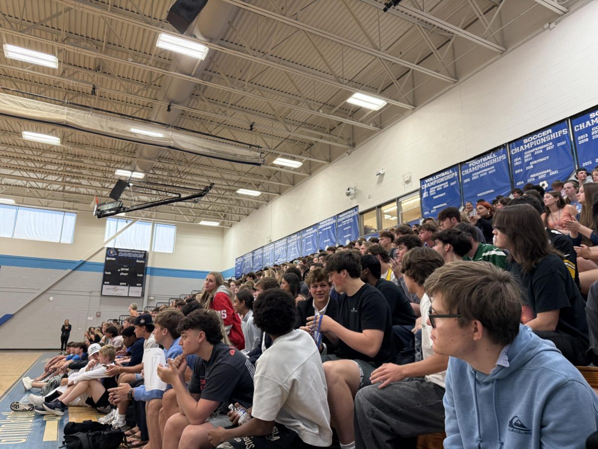 CSD students gather for the spring pep rally in Griffin gym. More than 500 students came to the high school building for the first day of school last August and now the class of 2026 is graduating in the year is coming to a close. (CSD Journalism class photo)